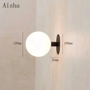 Minimalist black wall lamp with white glass globe bedroom lighting fixture