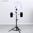 Minimalist black & white led ring light phone holder bedroom fixture