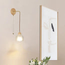 Minimalist brass and clear glass wall light bedroom pull chain switch