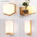 DecorBites™ Minimalist Geometric Stairs Wall Sconce - Cream Glass Single Flush Light in Wood