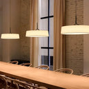 Minimalist brass and white fabric dama pendant lamp for kitchens