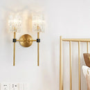 Minimalist brass crystal cylindrical wall sconce living room light