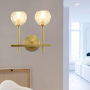 Minimalist brass faceted crystal wall sconce bedroom light direct wired