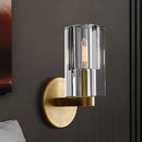 Minimalist brass ribbed glass wall sconce for living room