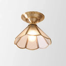 Minimalist brass scalloped single bulb flush mount bedroom light