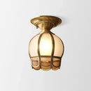 Minimalist brass scalloped single bulb flush mount bedroom light