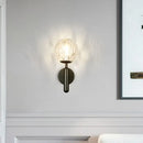 Minimalist brass textured glass globe wall mount light for bedroom