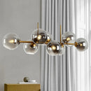 DecorBites™ Minimalist Clear/Smoke Grey Glass Globe Island Chandelier - 8 Lights Black/Gold Dining Room Lighting