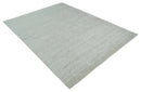 Minimalist Fine Hand Knotted Ivory and Silver 9x12 Rug Made with Fine Wool, Solid Rug | AC37912
