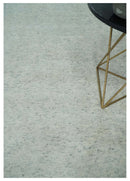 Minimalist Fine Hand Knotted Ivory and Silver 9x12 Rug Made with Fine Wool, Solid Rug | AC37912
