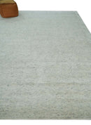 Minimalist Fine Hand Knotted Ivory and Silver 9x12 Rug Made with Fine Wool, Solid Rug | AC37912