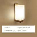 Minimalist frosted glass wooden wall lamp for bedroom with pull chain
