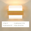 Minimalist frosted glass wooden wall lamp for bedroom with pull chain