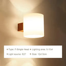 Minimalist frosted glass wooden wall lamp for bedroom with pull chain