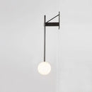 Minimalist geometric iron wall lamp with glass globe for bedroom