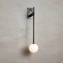 Minimalist geometric iron wall lamp with glass globe for bedroom