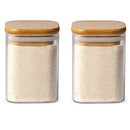 Minimalist glass jar with bamboo lid and labels – kitchen storage