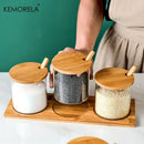 Minimalist glass spice jar set with bamboo lids – kitchen organizer