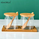 Minimalist glass spice jar set with bamboo lids – kitchen organizer