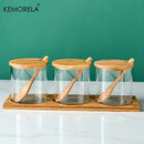 Minimalist glass spice jar set with bamboo lids – kitchen organizer