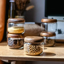 Minimalist glass spice jar with acacia wood lid kitchen storage