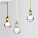 Minimalist globe crystal shade hanging lamp living room brass mesh
