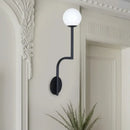 DecorBites™ Minimalist Opal Glass Wall Sconce with Long Curved Arm - Single Bulb Lamp in Black/Gold