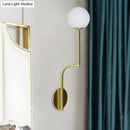 DecorBites™ Minimalist Opal Glass Wall Sconce with Long Curved Arm - Single Bulb Lamp in Black/Gold