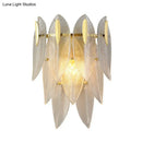 Minimalist gold finish crystal leaf wall sconce bedroom light