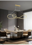 Minimalist gold infinity led strip island light dining room