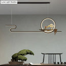Minimalist gold linear hanging lamp study room bonsai tree design