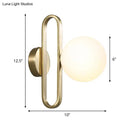 Minimalist gold oval arm wall light with cream matte glass bedroom sconce