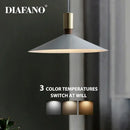 Minimalist gray and brass dimming pendant light for dining room
