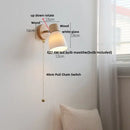 Minimalist iron wood led wall lamp bedroom light with pull chain