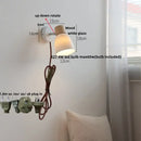 Minimalist iron wood led wall lamp bedroom light with pull chain