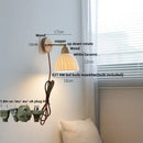 Minimalist iron wood led wall lamp bedroom light with pull chain