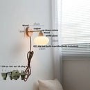 Minimalist iron wood led wall lamp bedroom light with pull chain