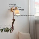 Minimalist iron wood led wall lamp bedroom light with pull chain