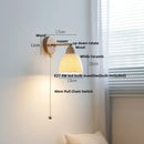 Minimalist iron wood led wall lamp bedroom light with pull chain