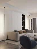 Minimalist matte black bedside pendant light straight strip bedroom