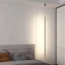 Minimalist matte black bedside pendant light straight strip bedroom