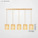 Minimalist natural wood island pendant light kitchen slatted glass