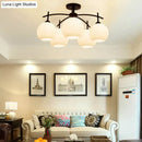 Minimalist opal glass black chandelier living room light