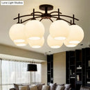 Minimalist opal glass black chandelier living room light