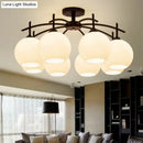 Minimalist opal glass black chandelier living room light