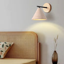 Minimalist pink concrete and wood yellow travertine wall lights bedroom