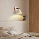 Minimalist pink concrete and wood yellow travertine wall lights bedroom
