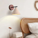 Minimalist pink concrete wall sconce bedroom light with wood backplate