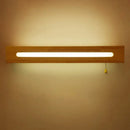Minimalist rectangular wood wall sconce bedroom light with pull chain