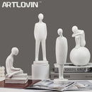 Minimalist white abstract people resin statue set living room decor